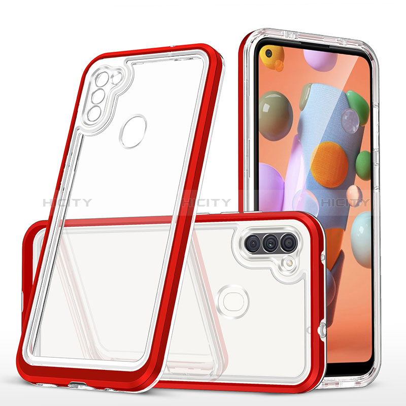 Coque Rebord Contour Silicone et Vitre Transparente Miroir Housse Etui MQ1 pour Samsung Galaxy A11 Rouge Plus