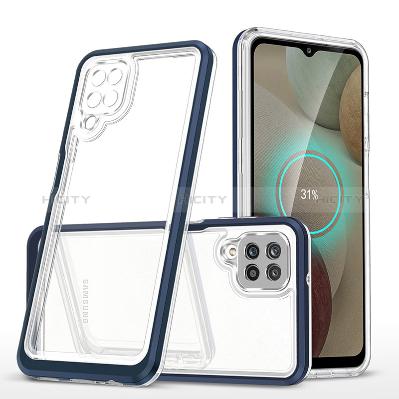 Coque Rebord Contour Silicone et Vitre Transparente Miroir Housse Etui MQ1 pour Samsung Galaxy A12 5G Bleu Plus