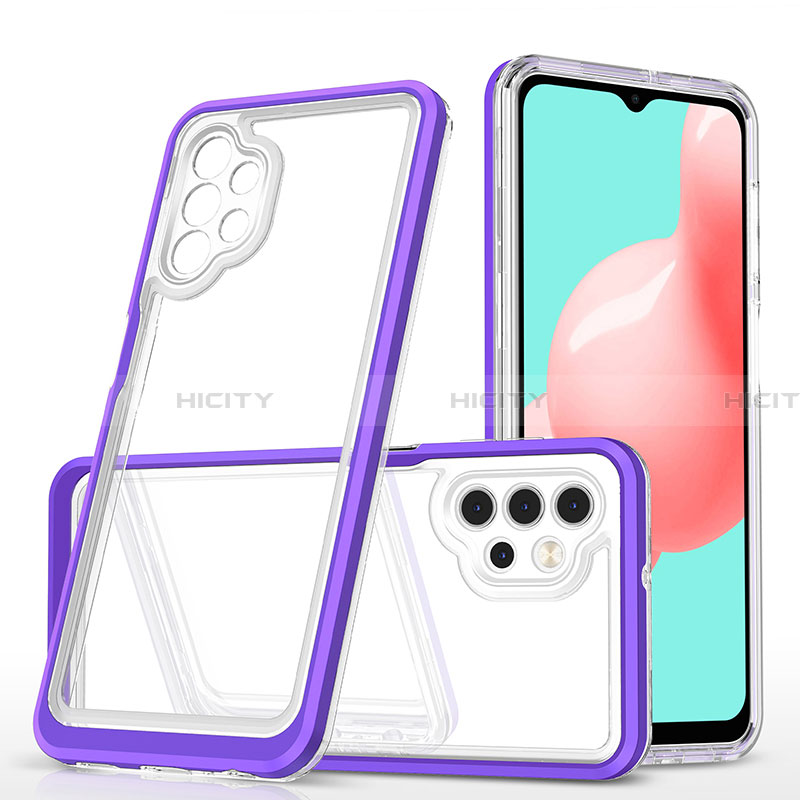 Coque Rebord Contour Silicone et Vitre Transparente Miroir Housse Etui MQ1 pour Samsung Galaxy A32 4G Violet Plus