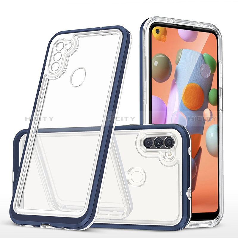 Coque Rebord Contour Silicone et Vitre Transparente Miroir Housse Etui MQ1 pour Samsung Galaxy M11 Bleu Plus