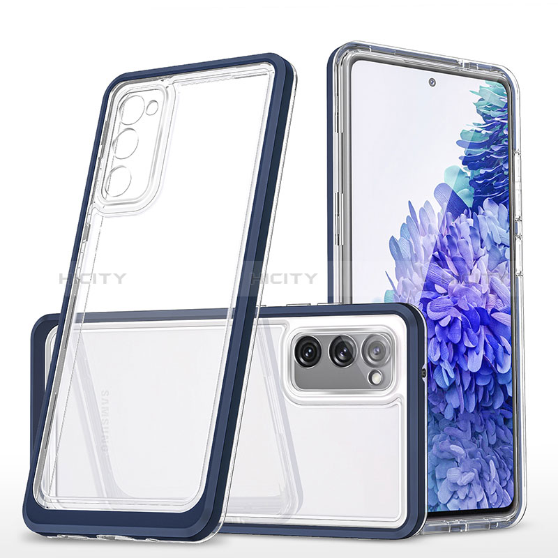 Coque Rebord Contour Silicone et Vitre Transparente Miroir Housse Etui MQ1 pour Samsung Galaxy S20 FE (2022) 5G Bleu Plus