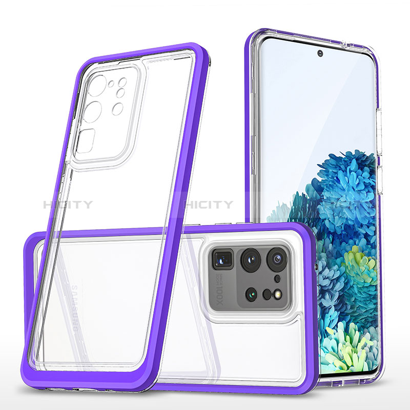 Coque Rebord Contour Silicone et Vitre Transparente Miroir Housse Etui MQ1 pour Samsung Galaxy S20 Ultra 5G Violet Plus