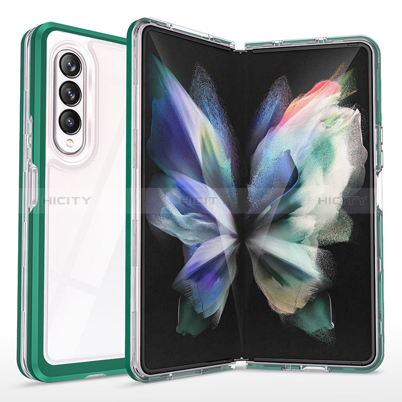 Coque Rebord Contour Silicone et Vitre Transparente Miroir Housse Etui MQ1 pour Samsung Galaxy Z Fold3 5G Vert Plus