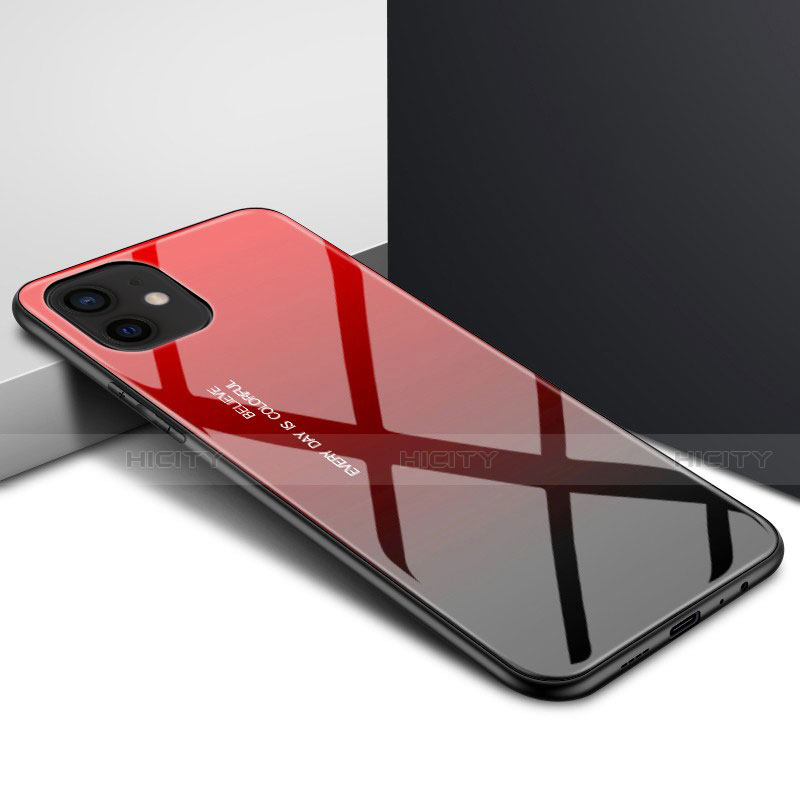 Coque Rebord Contour Silicone et Vitre Transparente Miroir Housse Etui N01 pour Apple iPhone 12 Rouge Plus