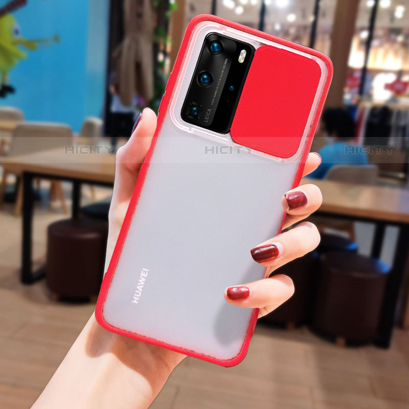 Coque Rebord Contour Silicone et Vitre Transparente Miroir Housse Etui N05 pour Huawei P40 Pro Rouge Plus