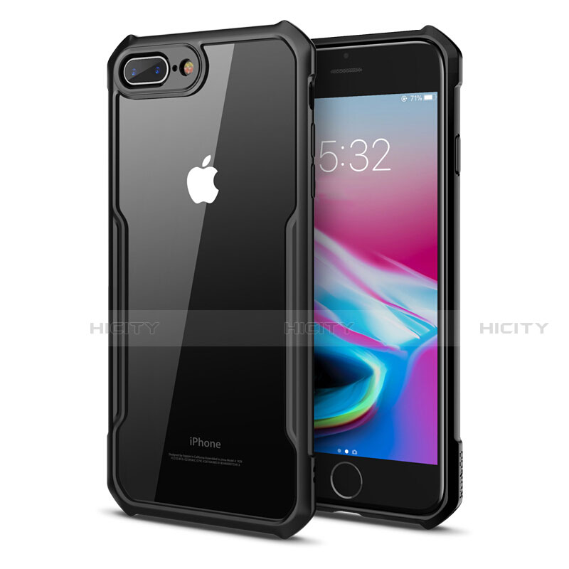 Coque Rebord Contour Silicone et Vitre Transparente Miroir Housse Etui P01 pour Apple iPhone 7 Plus Noir Plus