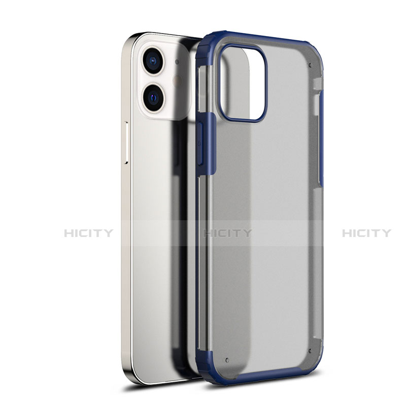 Coque Rebord Contour Silicone et Vitre Transparente Miroir Housse Etui pour Apple iPhone 12 Bleu Plus