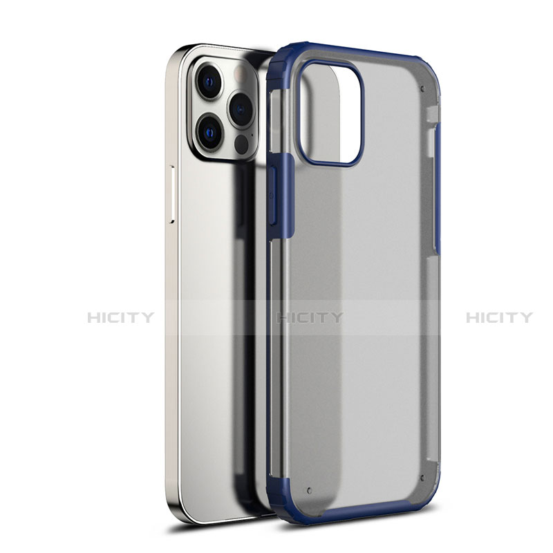 Coque Rebord Contour Silicone et Vitre Transparente Miroir Housse Etui pour Apple iPhone 12 Pro Bleu Plus