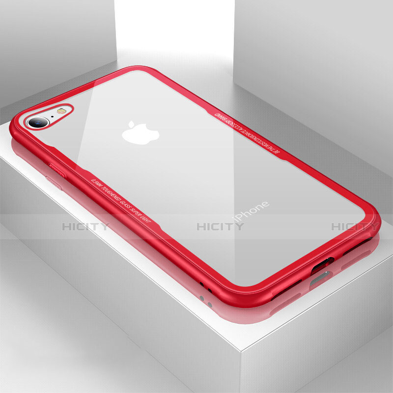 Coque Rebord Contour Silicone et Vitre Transparente Miroir Housse Etui pour Apple iPhone 8 Rouge Plus