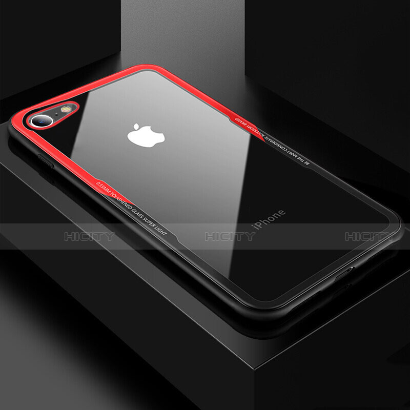 Coque Rebord Contour Silicone et Vitre Transparente Miroir Housse Etui pour Apple iPhone 8 Rouge et Noir Plus