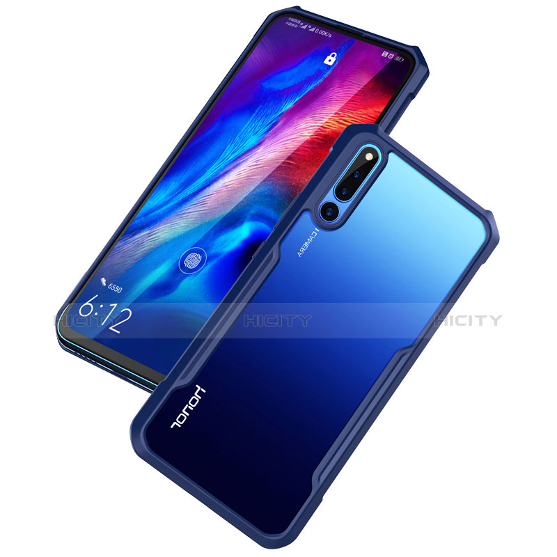 Coque Rebord Contour Silicone et Vitre Transparente Miroir Housse Etui pour Huawei Honor Magic 2 Bleu Plus