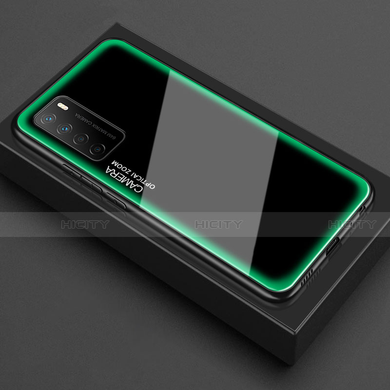 Coque Rebord Contour Silicone et Vitre Transparente Miroir Housse Etui pour Huawei Honor Play4 5G Vert Plus