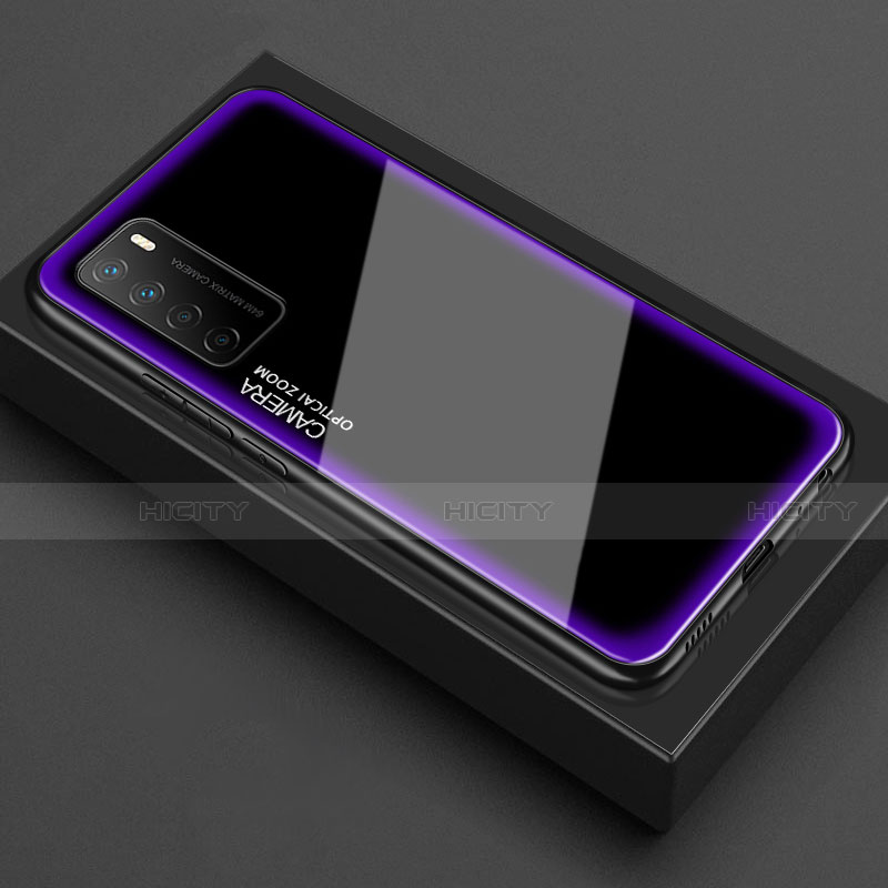 Coque Rebord Contour Silicone et Vitre Transparente Miroir Housse Etui pour Huawei Honor Play4 5G Violet Plus