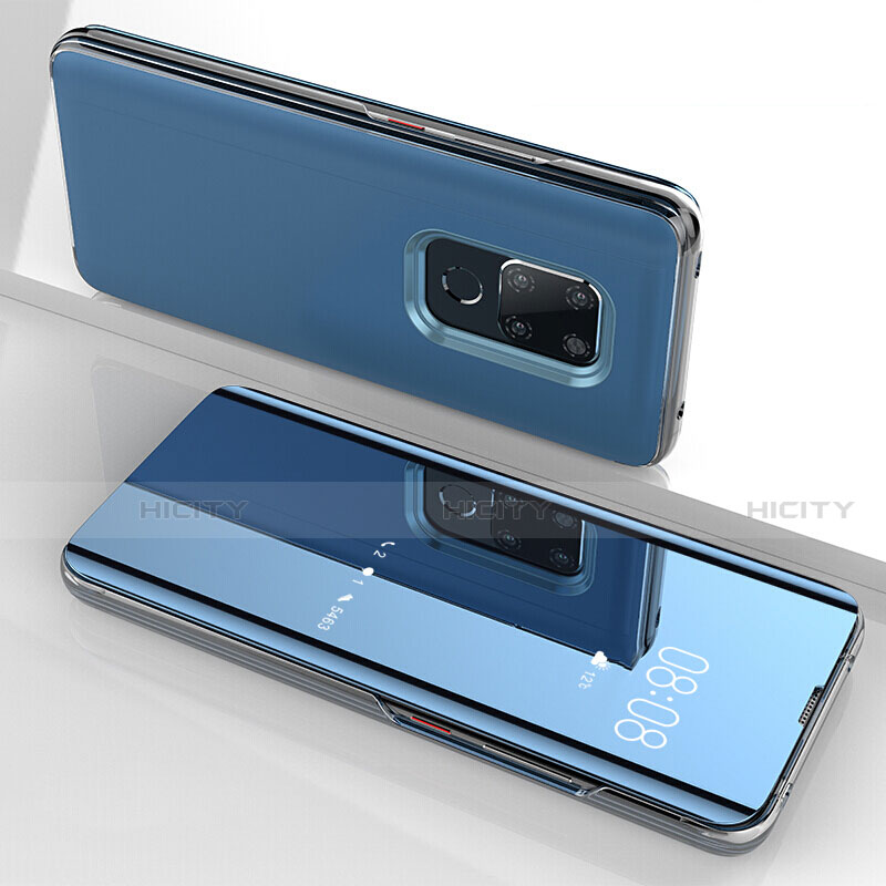 Coque Rebord Contour Silicone et Vitre Transparente Miroir Housse Etui pour Huawei Mate 20 Bleu Plus