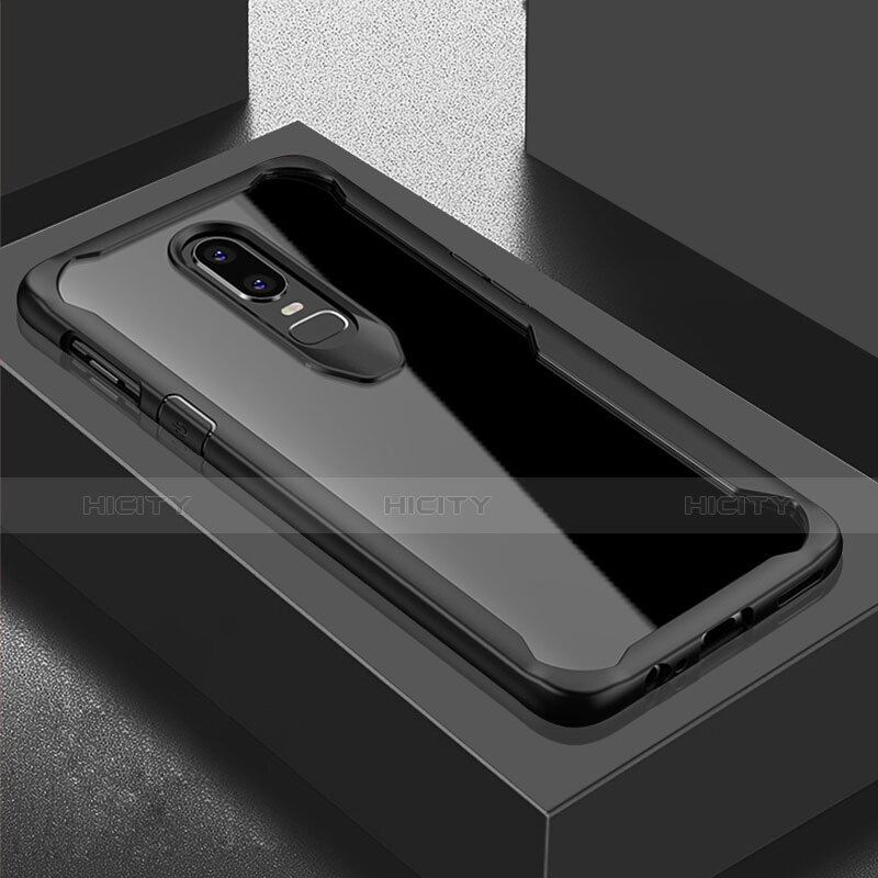 Coque Rebord Contour Silicone et Vitre Transparente Miroir Housse Etui pour OnePlus 6T Noir Plus