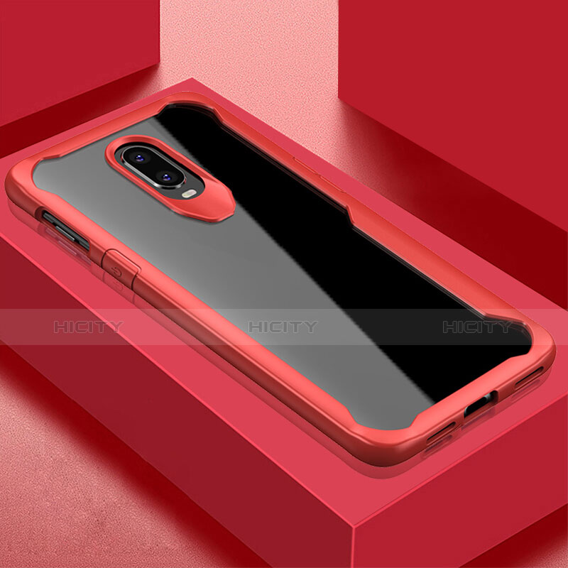 Coque Rebord Contour Silicone et Vitre Transparente Miroir Housse Etui pour OnePlus 6T Rouge Plus