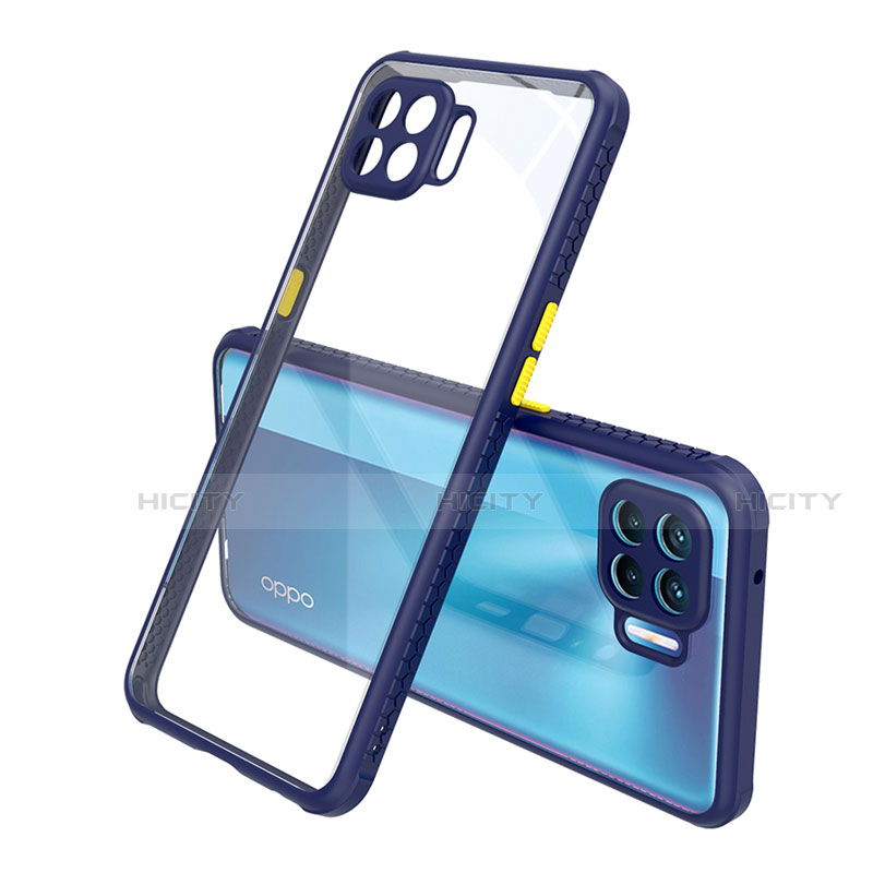 Coque Rebord Contour Silicone et Vitre Transparente Miroir Housse Etui pour Oppo F17 Pro Bleu Plus