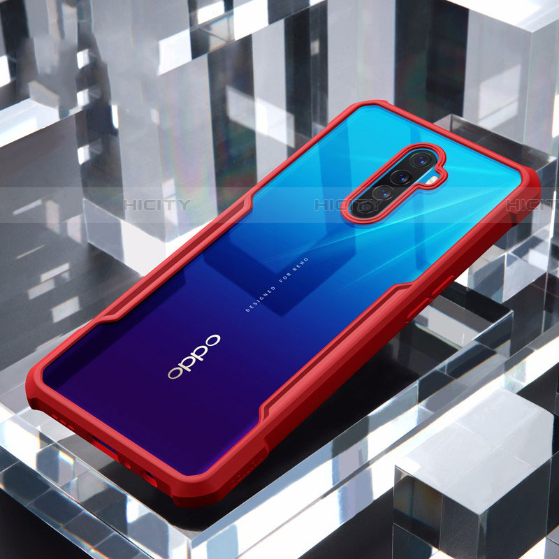 Coque Rebord Contour Silicone et Vitre Transparente Miroir Housse Etui pour Oppo Reno Ace Rouge Plus