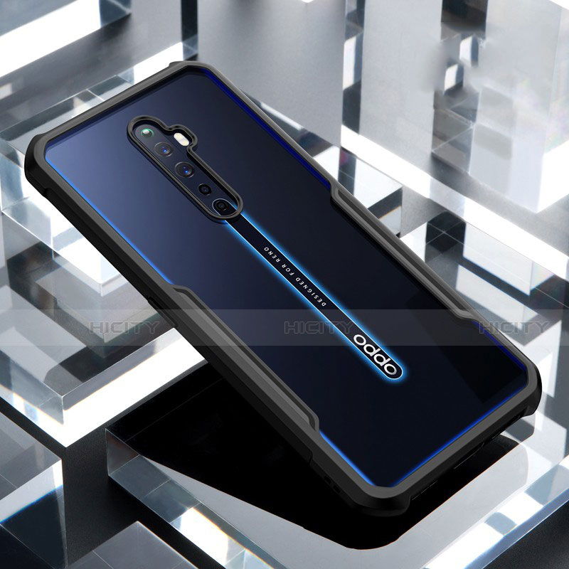 Coque Rebord Contour Silicone et Vitre Transparente Miroir Housse Etui pour Oppo Reno2 Z Noir Plus