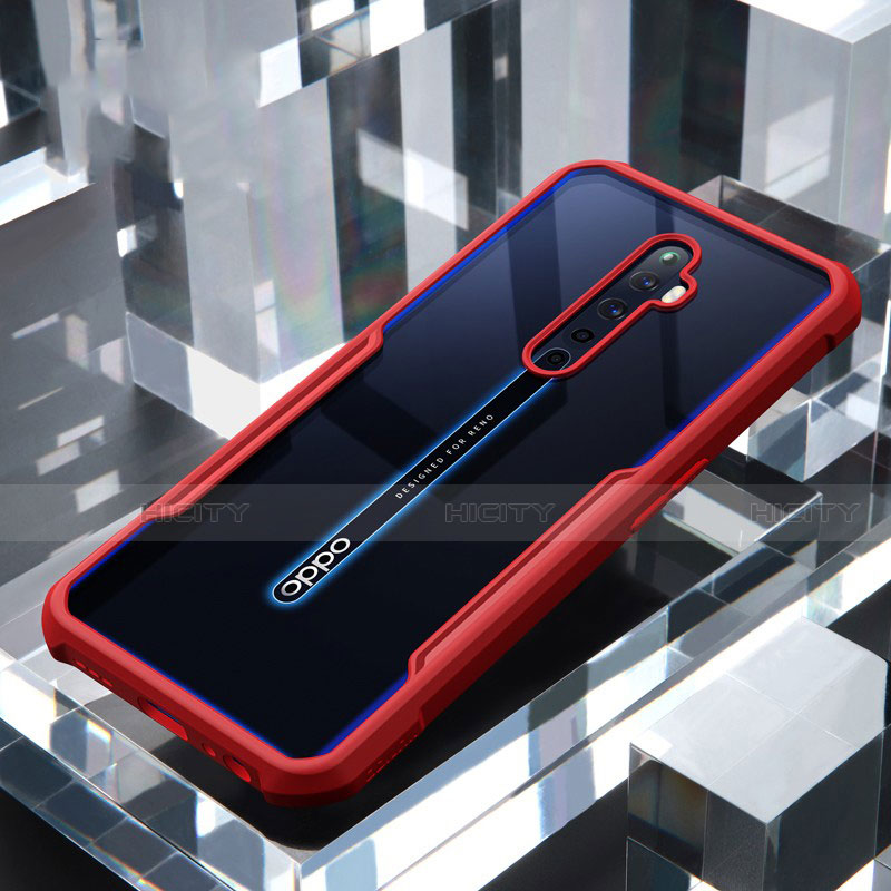 Coque Rebord Contour Silicone et Vitre Transparente Miroir Housse Etui pour Oppo Reno2 Z Rouge Plus