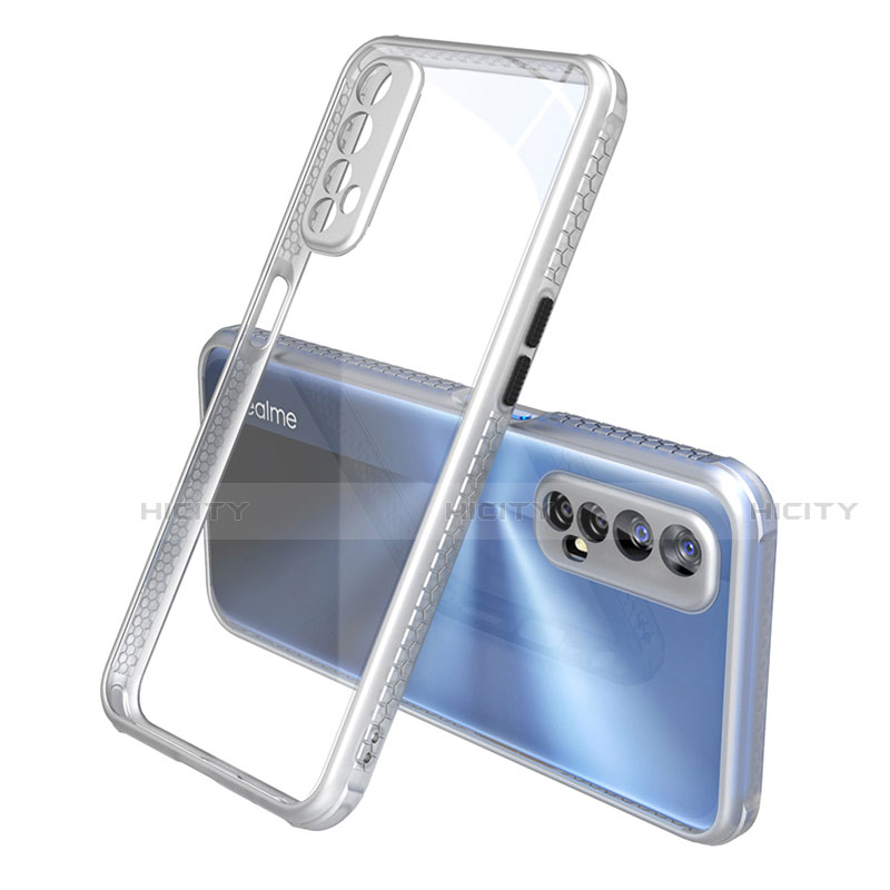 Coque Rebord Contour Silicone et Vitre Transparente Miroir Housse Etui pour Realme 7 Argent Plus