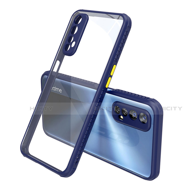 Coque Rebord Contour Silicone et Vitre Transparente Miroir Housse Etui pour Realme 7 Bleu Plus