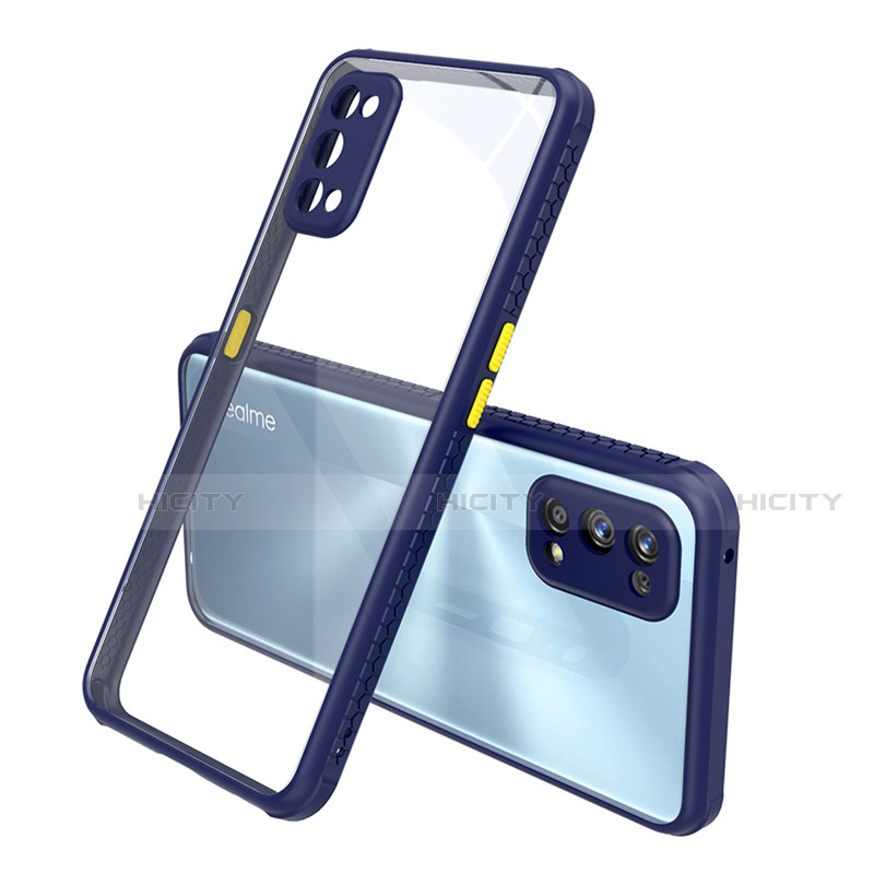 Coque Rebord Contour Silicone et Vitre Transparente Miroir Housse Etui pour Realme 7 Pro Bleu Plus