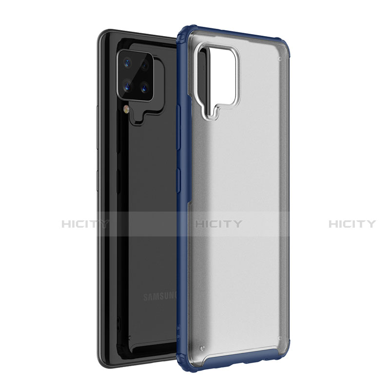 Coque Rebord Contour Silicone et Vitre Transparente Miroir Housse Etui pour Samsung Galaxy A42 5G Bleu Plus