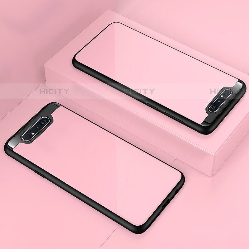 Coque Rebord Contour Silicone et Vitre Transparente Miroir Housse Etui pour Samsung Galaxy A80 Plus