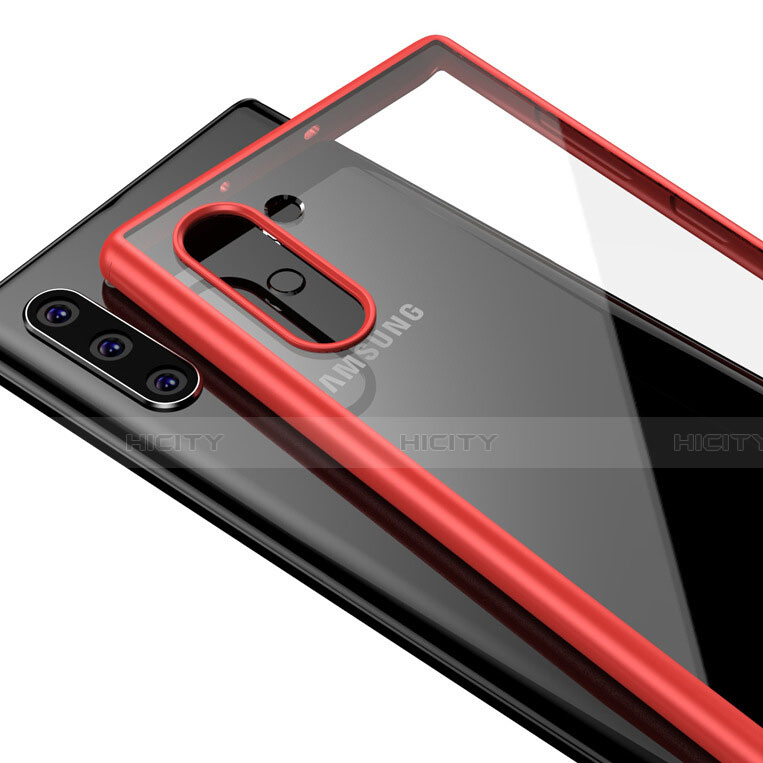 Coque Rebord Contour Silicone et Vitre Transparente Miroir Housse Etui pour Samsung Galaxy Note 10 5G Rouge Plus