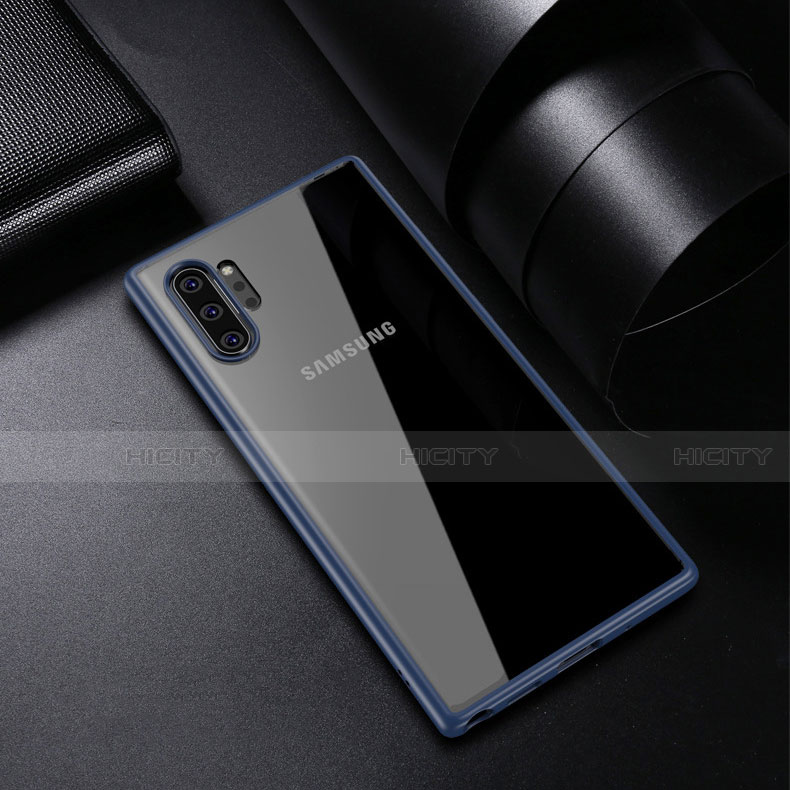 Coque Rebord Contour Silicone et Vitre Transparente Miroir Housse Etui pour Samsung Galaxy Note 10 Plus 5G Bleu Plus