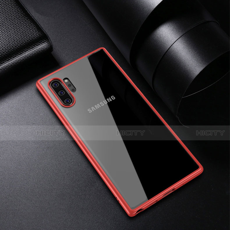 Coque Rebord Contour Silicone et Vitre Transparente Miroir Housse Etui pour Samsung Galaxy Note 10 Plus 5G Rouge Plus