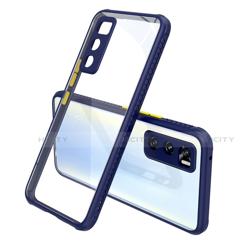 Coque Rebord Contour Silicone et Vitre Transparente Miroir Housse Etui pour Vivo V20 SE Bleu Royal Plus