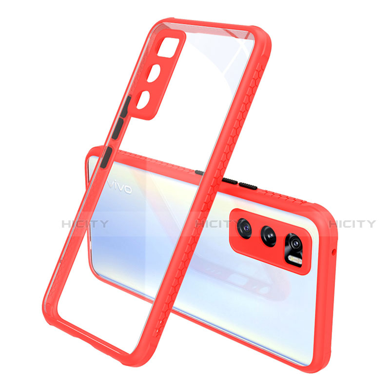 Coque Rebord Contour Silicone et Vitre Transparente Miroir Housse Etui pour Vivo Y70 (2020) Rouge Plus