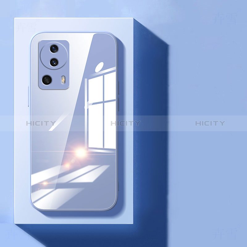 Coque Rebord Contour Silicone et Vitre Transparente Miroir Housse Etui pour Xiaomi Mi 12 Lite NE 5G Bleu Clair Plus