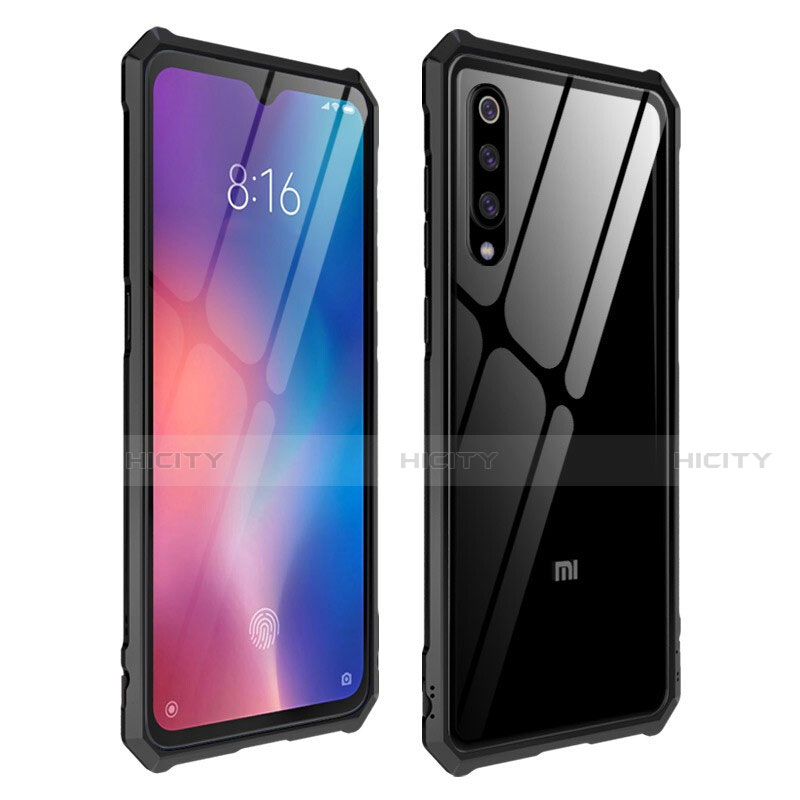 Coque Rebord Contour Silicone et Vitre Transparente Miroir Housse Etui pour Xiaomi Mi 9 Lite Noir Plus