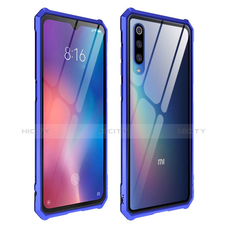 Coque Rebord Contour Silicone et Vitre Transparente Miroir Housse Etui pour Xiaomi Mi 9 SE Bleu Plus