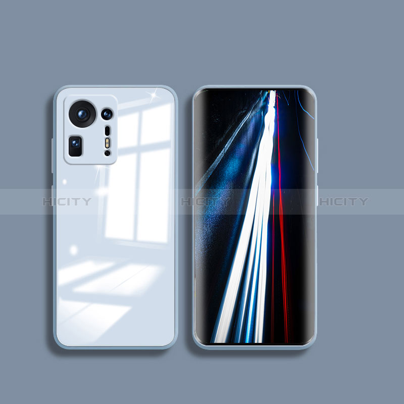 Coque Rebord Contour Silicone et Vitre Transparente Miroir Housse Etui pour Xiaomi Mi Mix 4 5G Bleu Clair Plus