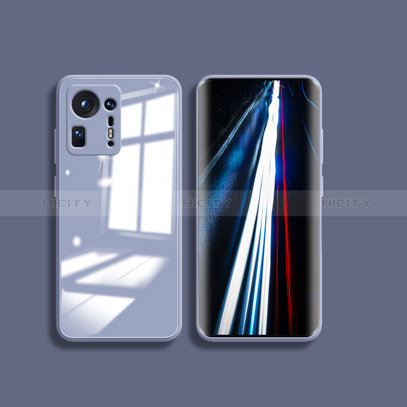 Coque Rebord Contour Silicone et Vitre Transparente Miroir Housse Etui pour Xiaomi Mi Mix 4 5G Gris Lavende Plus