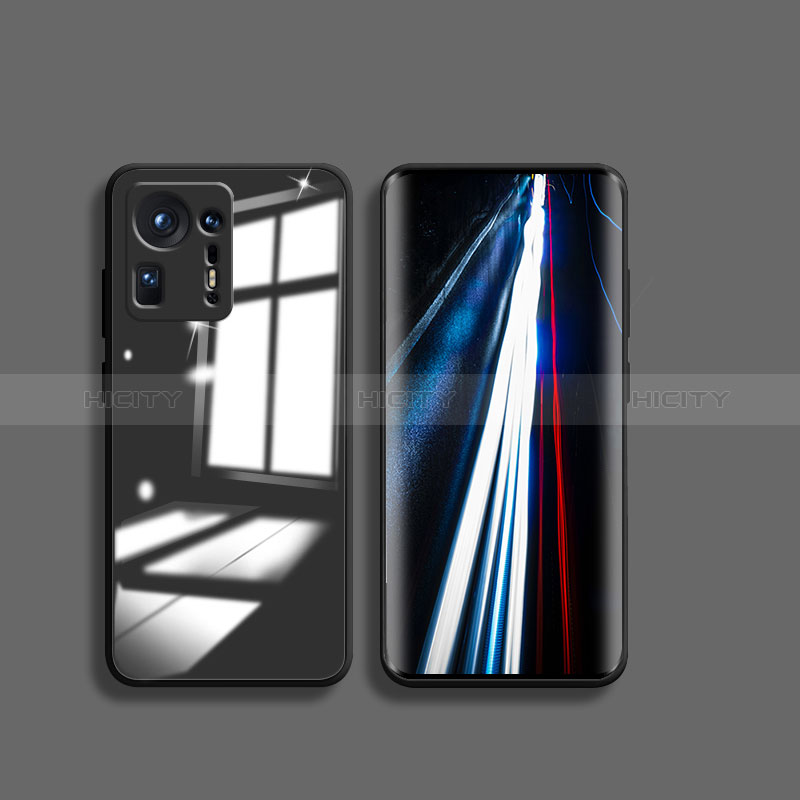 Coque Rebord Contour Silicone et Vitre Transparente Miroir Housse Etui pour Xiaomi Mi Mix 4 5G Noir Plus