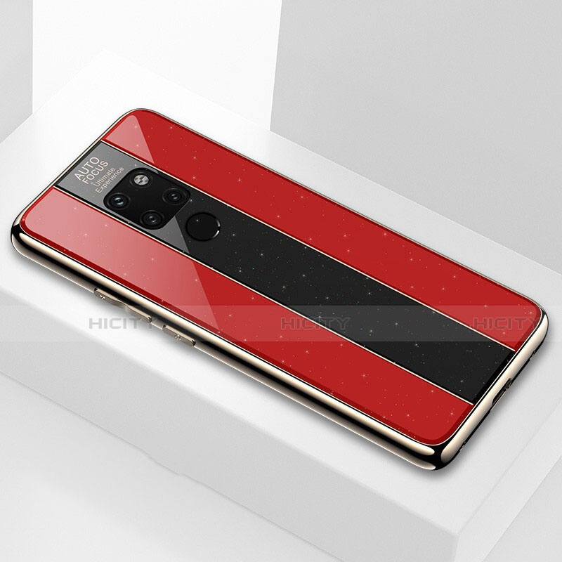 Coque Rebord Contour Silicone et Vitre Transparente Miroir Housse Etui Q04 pour Huawei Mate 20 Rouge Plus