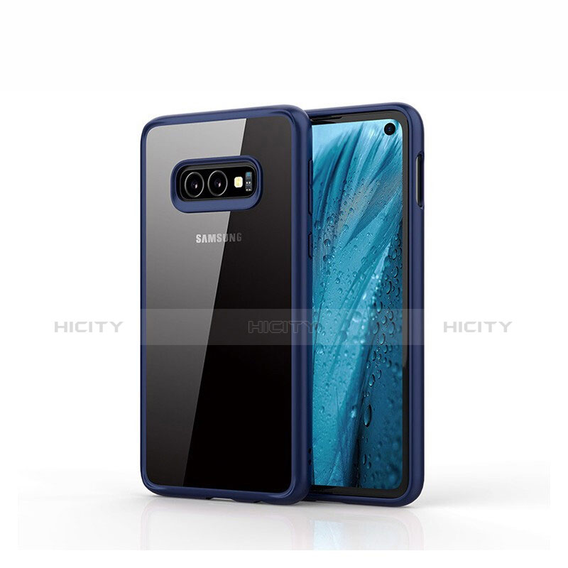 Coque Rebord Contour Silicone et Vitre Transparente Miroir Housse Etui S01 pour Samsung Galaxy S10e Bleu Plus