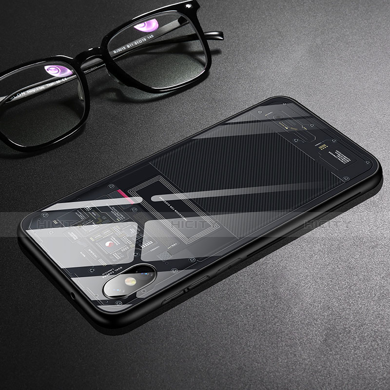 Coque Rebord Contour Silicone et Vitre Transparente Miroir Housse Etui S01 pour Xiaomi Mi 8 Pro Global Version Noir Plus