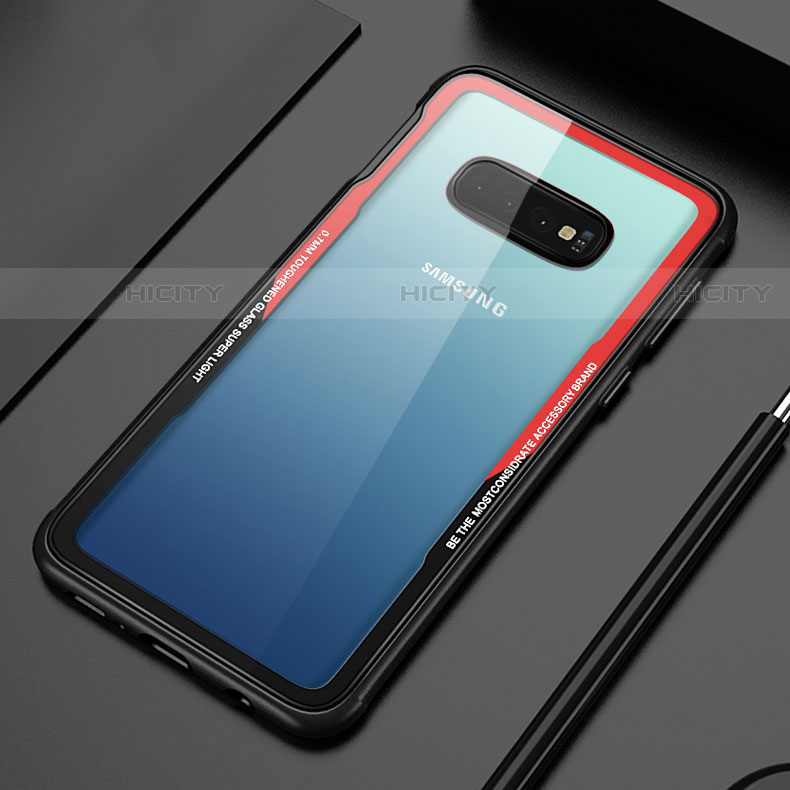 Coque Rebord Contour Silicone et Vitre Transparente Miroir Housse Etui T01 pour Samsung Galaxy S10 5G Rouge Plus