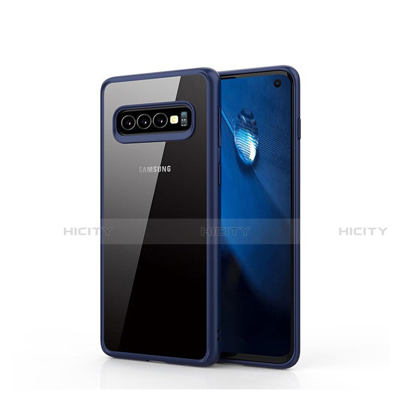 Coque Rebord Contour Silicone et Vitre Transparente Miroir Housse Etui T02 pour Samsung Galaxy S10 5G Bleu Plus