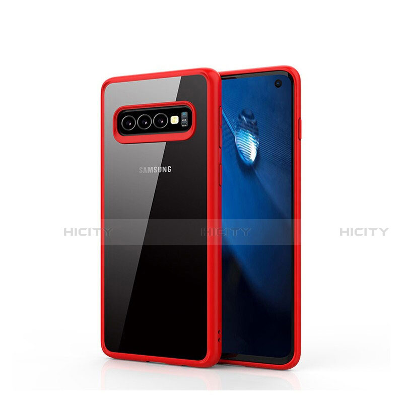 Coque Rebord Contour Silicone et Vitre Transparente Miroir Housse Etui T02 pour Samsung Galaxy S10 5G Rouge Plus