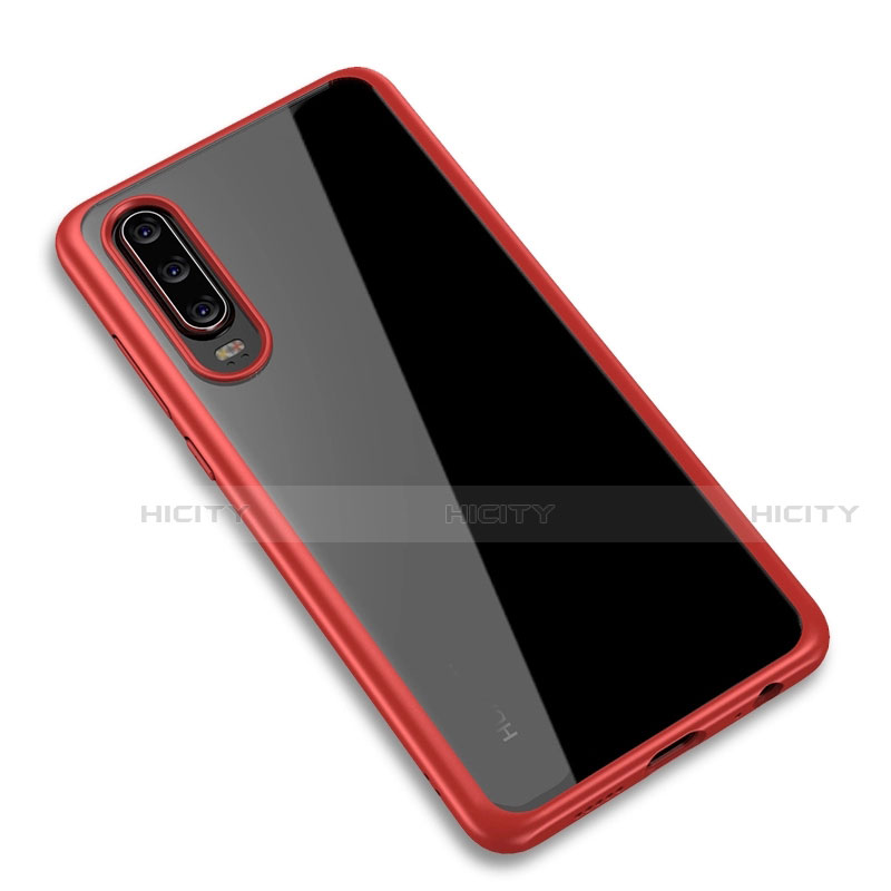 Coque Rebord Contour Silicone et Vitre Transparente Miroir Housse Etui T03 pour Huawei P30 Rouge Plus