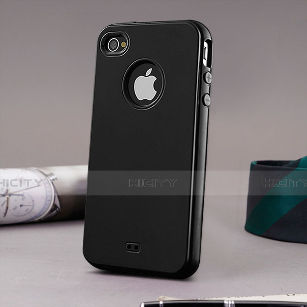 Coque Silicone avec Trou Souple Couleur Unie pour Apple iPhone 4 Noir Plus