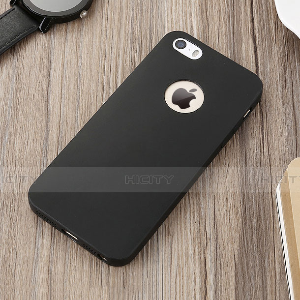 Coque Silicone avec Trou Souple Couleur Unie pour Apple iPhone 5S Noir Plus