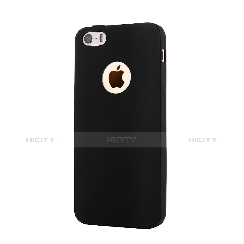 Coque Silicone avec Trou Souple Couleur Unie pour Apple iPhone 5S Noir Plus